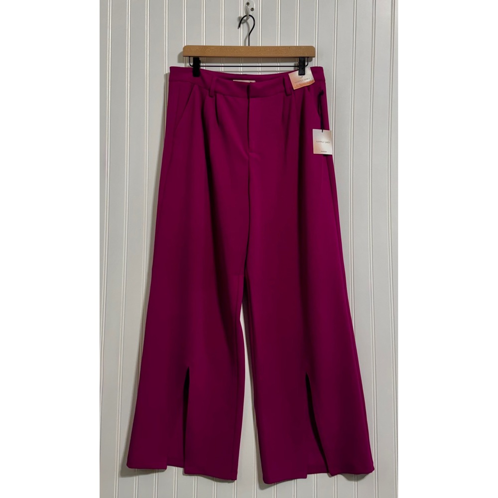 Happily Grey Womens 11 Wide Leg Trouser Front Slit Pink NWT Barbiecore Office